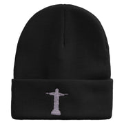 Christ the Redeemer Embroidered 12 Inch Long Knitted Beanie - Black OSFM