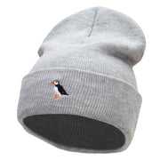 Mini Puffin Embroidered 12 Inch Long Knitted Beanie