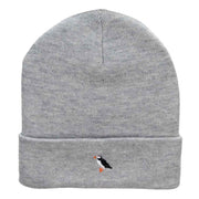 Mini Puffin Embroidered 12 Inch Long Knitted Beanie