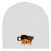 Halloween Cat and Pumpkin Embroidered Knitted Short Beanie