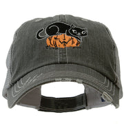 Halloween Cat and Pumpkin Embroidered Low Profile Cotton Mesh Cap