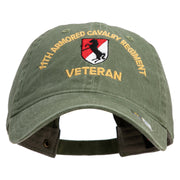 U.S. Army 11th Armored Cavalry Regiment Embroidered Washed Solid Pigment Dyed Cotton Twill Brass Buckle Cap - Olive OSFM