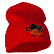 Halloween Cat and Pumpkin Embroidered Knitted Short Beanie