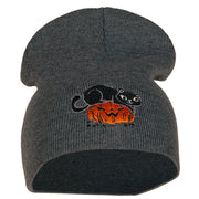 Halloween Cat and Pumpkin Embroidered Knitted Short Beanie