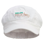 Machu Picchu Llama Embroidered Cotton Elastic Newsboy Cap - White OSFM