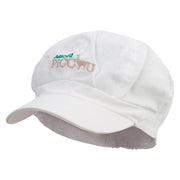 Machu Picchu Llama Embroidered Cotton Elastic Newsboy Cap - White OSFM