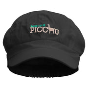 Machu Picchu Llama Embroidered Cotton Elastic Newsboy Cap - Black OSFM