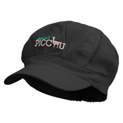 Machu Picchu Llama Embroidered Cotton Elastic Newsboy Cap - Black OSFM