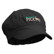 Machu Picchu Llama Embroidered Cotton Elastic Newsboy Cap - Black OSFM