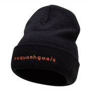 Squash Goals Phrase Embroidered Long Knitted Beanie