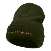 Squash Goals Phrase Embroidered Long Knitted Beanie