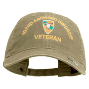 U.S. Army 163rd Armored Brigade Embroidered Washed Solid Pigment Dyed Cotton Twill Brass Buckle Cap - Khaki OSFM