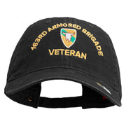 U.S. Army 163rd Armored Brigade Embroidered Washed Solid Pigment Dyed Cotton Twill Brass Buckle Cap - Black OSFM