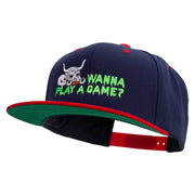 Wanna Play A Game Embroidered Wool Blend 2 Tone Classic Snapback - Navy-Red OSFM