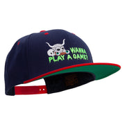 Wanna Play A Game Embroidered Wool Blend 2 Tone Classic Snapback - Navy-Red OSFM