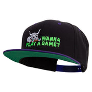 Wanna Play A Game Embroidered Wool Blend 2 Tone Classic Snapback - Black-Purple OSFM