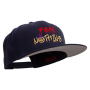 Fear Nothing Embroidered Wool Blend Flat Visor Pro Style Snapback Cap - Navy OSFM