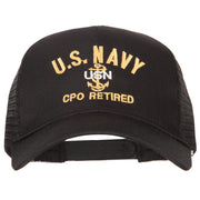 US Navy CPO Retired Military Embroidered Solid Cotton Mesh Pro Cap