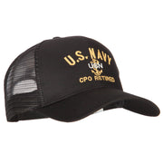 US Navy CPO Retired Military Embroidered Solid Cotton Mesh Pro Cap