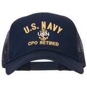 US Navy CPO Retired Military Embroidered Solid Cotton Mesh Pro Cap