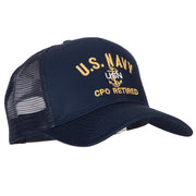 US Navy CPO Retired Military Embroidered Solid Cotton Mesh Pro Cap