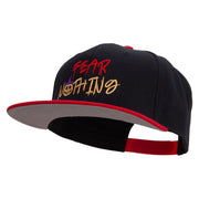 Fear Nothing Embroidered Wool Blend Flat Visor Pro Style Snapback Cap - Red-Black OSFM