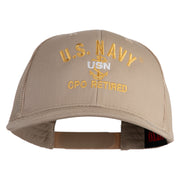US Navy CPO Retired Military Embroidered Solid Cotton Twill Mesh Prostyle Cap - Khaki OSFM