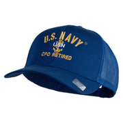 US Navy CPO Retired Military Embroidered Solid Cotton Twill Mesh Prostyle Cap - Royal OSFM