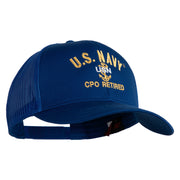 US Navy CPO Retired Military Embroidered Solid Cotton Twill Mesh Prostyle Cap - Royal OSFM