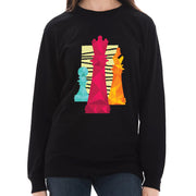 Chess Pieces with Textured Background Graphic Long Sleeve Crewneck Tee - Black XS