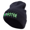 Skull Monster Embroidered 12 Inch Long Knitted Beanie - Black OSFM