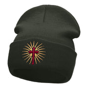 Glowing Cross Symbol Embroidered Long Knitted Beanie