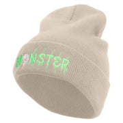 Skull Monster Embroidered 12 Inch Long Knitted Beanie - Birch OSFM