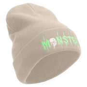 Skull Monster Embroidered 12 Inch Long Knitted Beanie - Birch OSFM