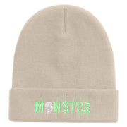 Skull Monster Embroidered 12 Inch Long Knitted Beanie - Birch OSFM