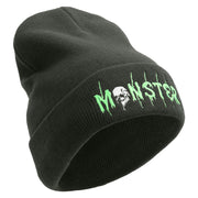 Skull Monster Embroidered 12 Inch Long Knitted Beanie - Dk-Grey OSFM