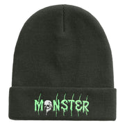 Skull Monster Embroidered 12 Inch Long Knitted Beanie - Dk-Grey OSFM