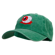 Halloween Eyeball Embroidered Unstructured Pigment Dyed Cotton Cap - Kelly-Green OSFM