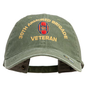 U.S. Army 30th Armored Brigade Embroidered Washed Solid Pigment Dyed Cotton Twill Brass Buckle Cap - Olive OSFM