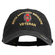 U.S. Army 30th Armored Brigade Embroidered Washed Solid Pigment Dyed Cotton Twill Brass Buckle Cap - Black OSFM