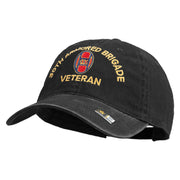 U.S. Army 30th Armored Brigade Embroidered Washed Solid Pigment Dyed Cotton Twill Brass Buckle Cap - Black OSFM