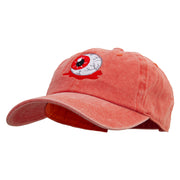 Halloween Eyeball Embroidered Unstructured Pigment Dyed Cotton Cap - Orange OSFM