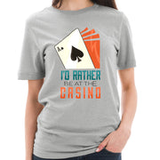 I'd Rather Be At The Casino Graphic Design Ring Spun Combed Cotton Short Sleeve Deluxe Jersey T-Shirt - Heather-Grey XS