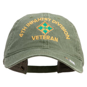 U.S. Army 4th Infantry Division Embroidered Washed Solid Pigment Dyed Cotton Twill Brass Buckle Cap - Olive OSFM