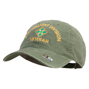 U.S. Army 4th Infantry Division Embroidered Washed Solid Pigment Dyed Cotton Twill Brass Buckle Cap - Olive OSFM