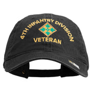 U.S. Army 4th Infantry Division Embroidered Washed Solid Pigment Dyed Cotton Twill Brass Buckle Cap - Black OSFM