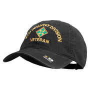 U.S. Army 4th Infantry Division Embroidered Washed Solid Pigment Dyed Cotton Twill Brass Buckle Cap - Black OSFM