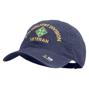 U.S. Army 4th Infantry Division Embroidered Washed Solid Pigment Dyed Cotton Twill Brass Buckle Cap - Navy OSFM