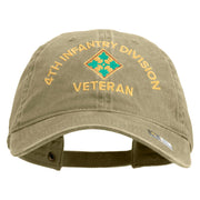 U.S. Army 4th Infantry Division Embroidered Washed Solid Pigment Dyed Cotton Twill Brass Buckle Cap - Khaki OSFM