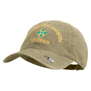 U.S. Army 4th Infantry Division Embroidered Washed Solid Pigment Dyed Cotton Twill Brass Buckle Cap - Khaki OSFM
